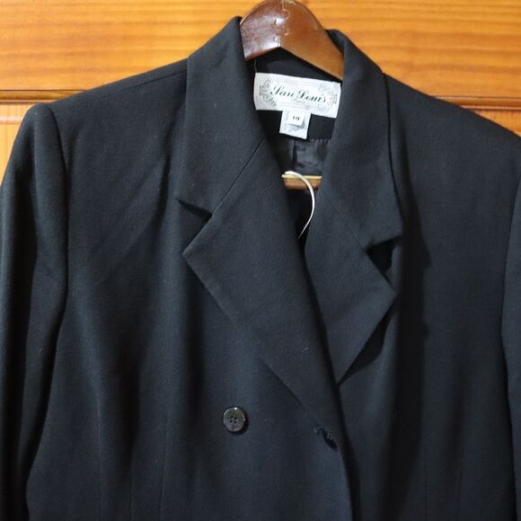 San Louis Black Wool Skirt Suit Blazer Jacket Set 14 Career Formal Funeral Suit - Picture 3 of 13